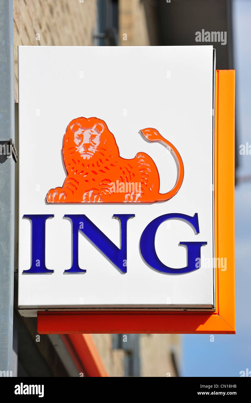 Schild mit Logo der ING Bank, Flandern, Belgien Stockfoto