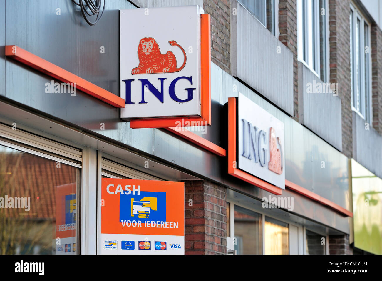 Schild mit Logo der ING Bank Zweigniederlassung, Flandern, Belgien Stockfoto