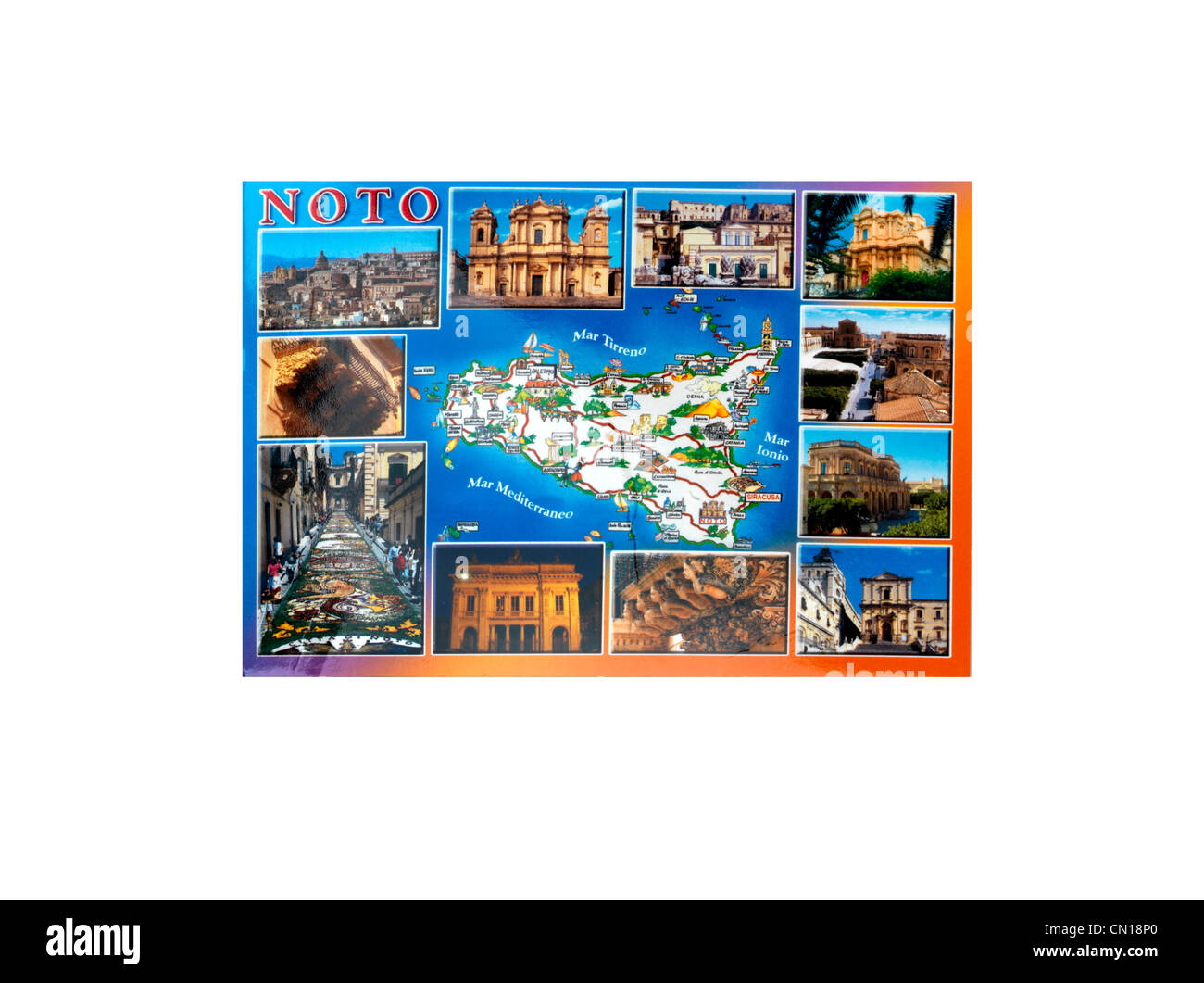 Postkarte von Noto-Sizilien-Italien Stockfoto