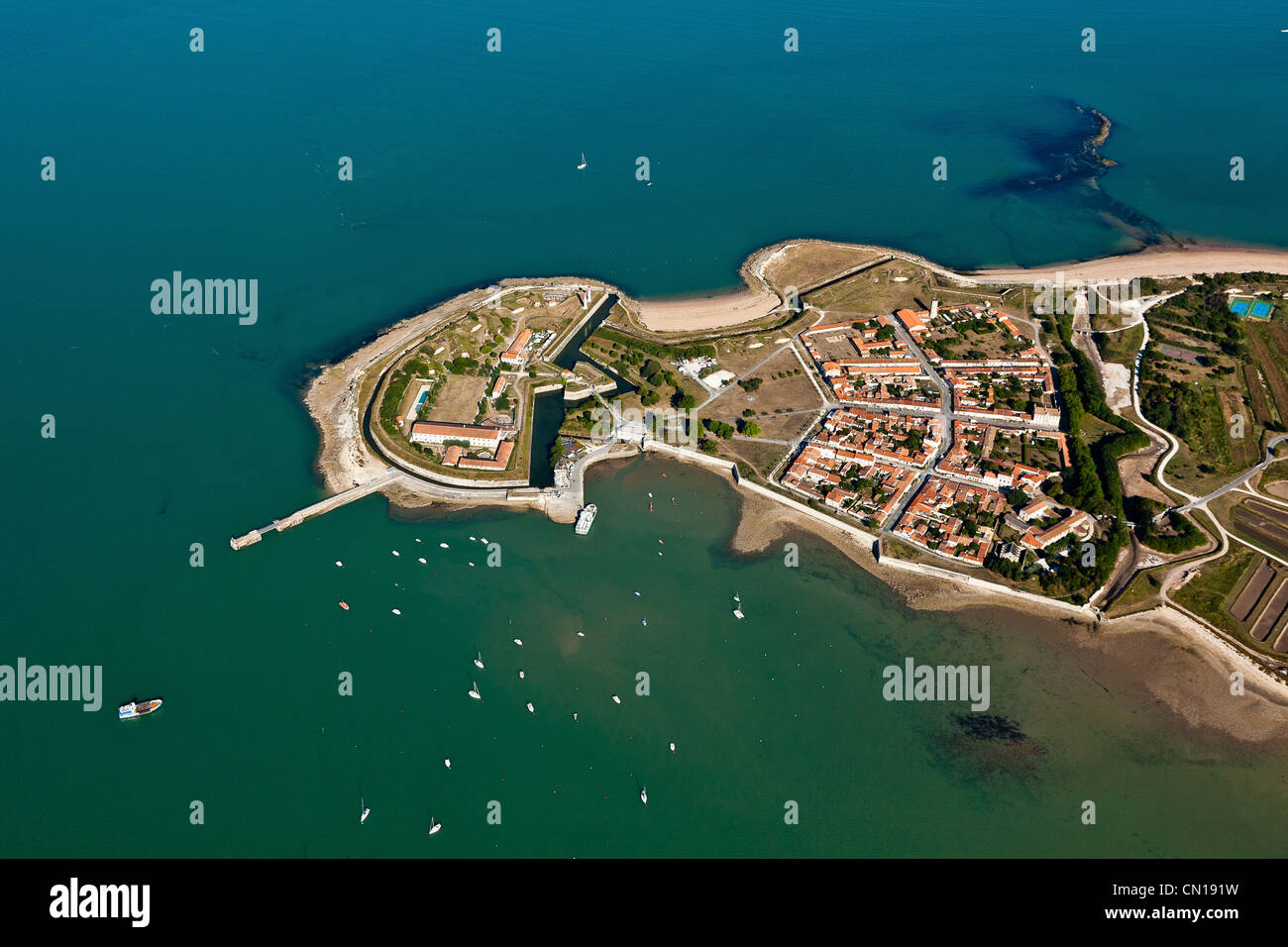 Frankreich, Charente Maritime, L'Ile d ' Aix, Pointe Sainte Catherine, Fort De La Rade (Luftbild) Stockfoto