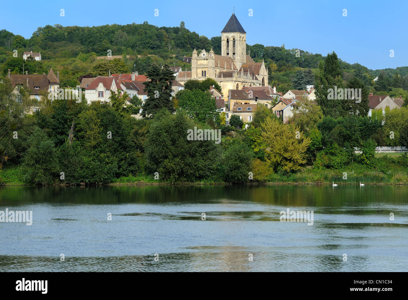 Frankreich, Vald ' Oise, Vetheuil Dorf und die Kirche NotreDame