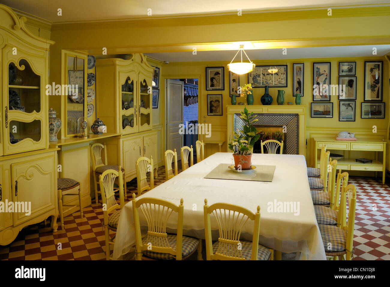 Frankreich, Eure, Giverny, Monets Haus, Speisesaal und seine Sammlung von japanischen drucken Stockfoto