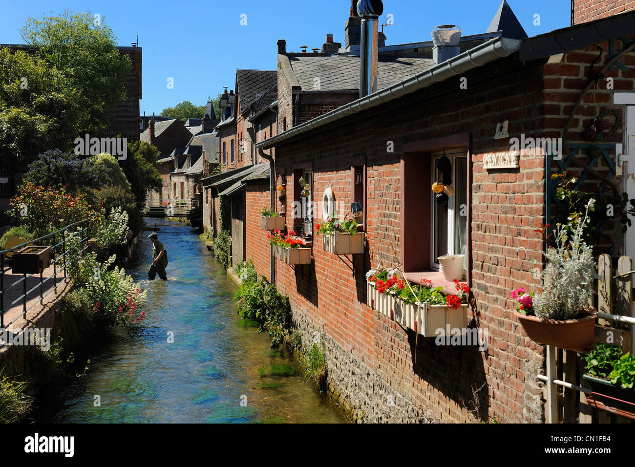 Frankreich, Seine Maritime, das Dorf von Veules Les Roses ist durchzogen  von Veules, berühmten Fluss für die kurze Dauer seiner Stockfotografie -  Alamy