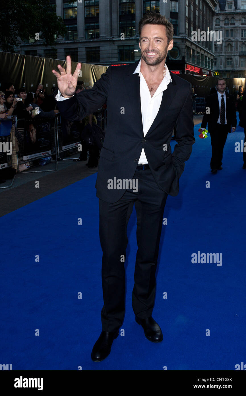 14.09.2011. Reich, Leicester Square, London, Großbritannien. Schauspieler Hugh Jackman besucht die UK Premiere von Real Steel. Bildnachweis sollte lauten: Julie Edwards Stockfoto