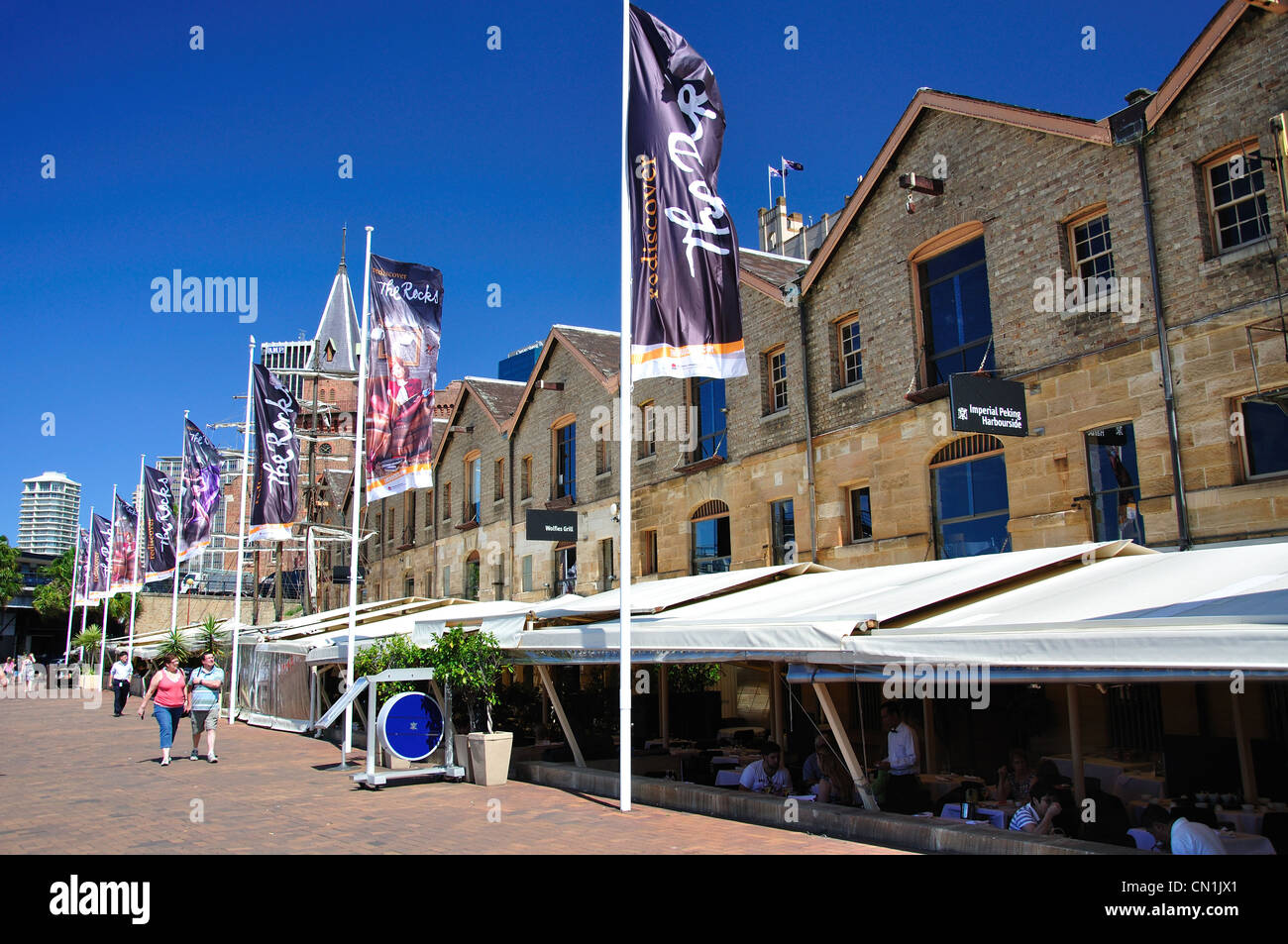 Gartenrestaurants, Campbells Cove, Rocks, Sydney Harbour, Sydney, New South Wales, Australien Stockfoto