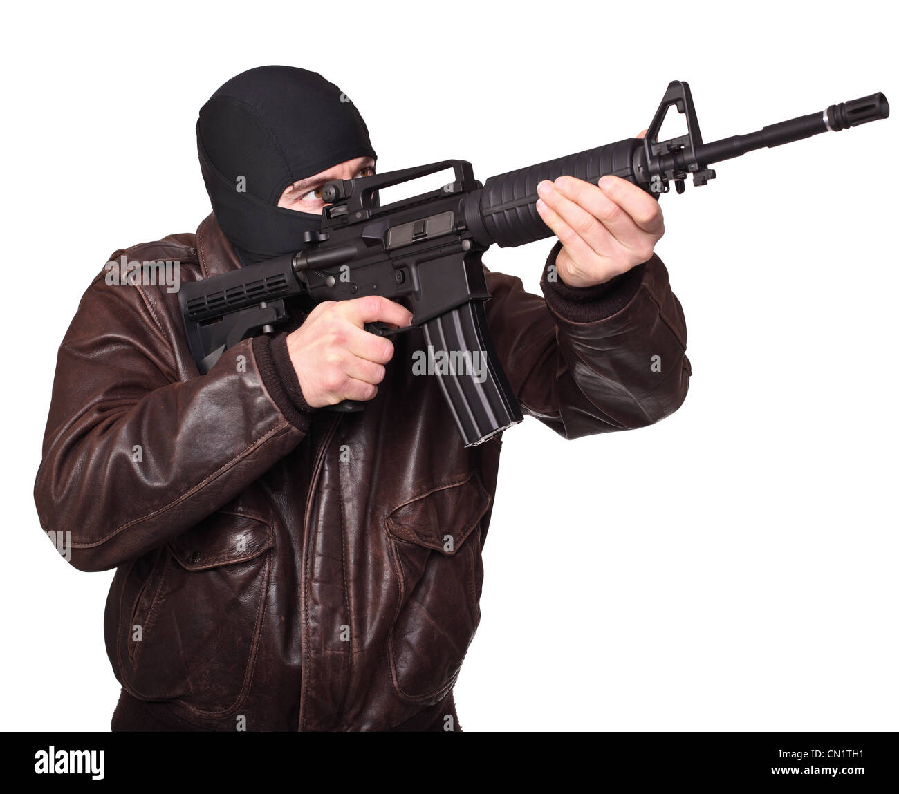 Porträt des kaukasischen Verbrecher auf weiß Stockfoto