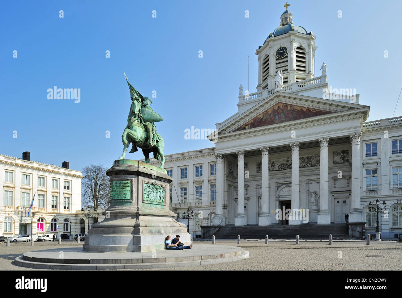 Godfrey von Bouillon und Kirche Saint-Jacques-Sur-Coudenberg, setzen Sie Royale / Royal Square / verdeutlicht, Brüssel, Belgien Stockfoto