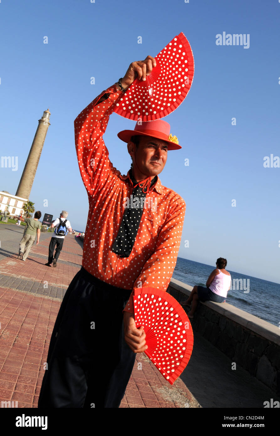 Flamenco-Tänzer, Entertainer, Gran Canaria, Leuchtturm von Maspalomas, Gran Canaria, Kanarische Inseln Stockfoto
