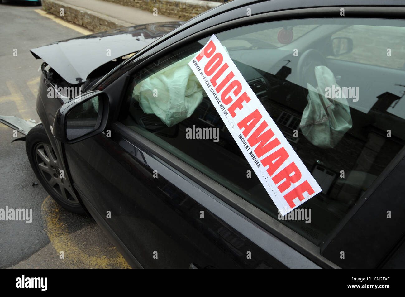 Polizei bewusst bemerken Aufkleber auf ein verlassenes Auto, UK Stockfoto
