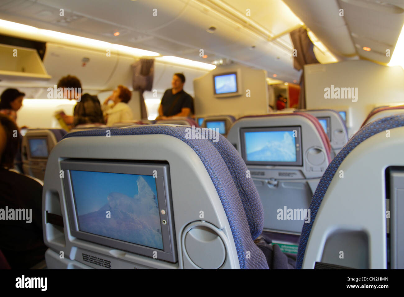 Miami Florida International Airport MIA, an Bord von LAN Flug 2515 nach  Lima, Passagiere Fahrer, Passagierkabine, Sitze, Monitore, Boarding, Visi  Stockfotografie - Alamy