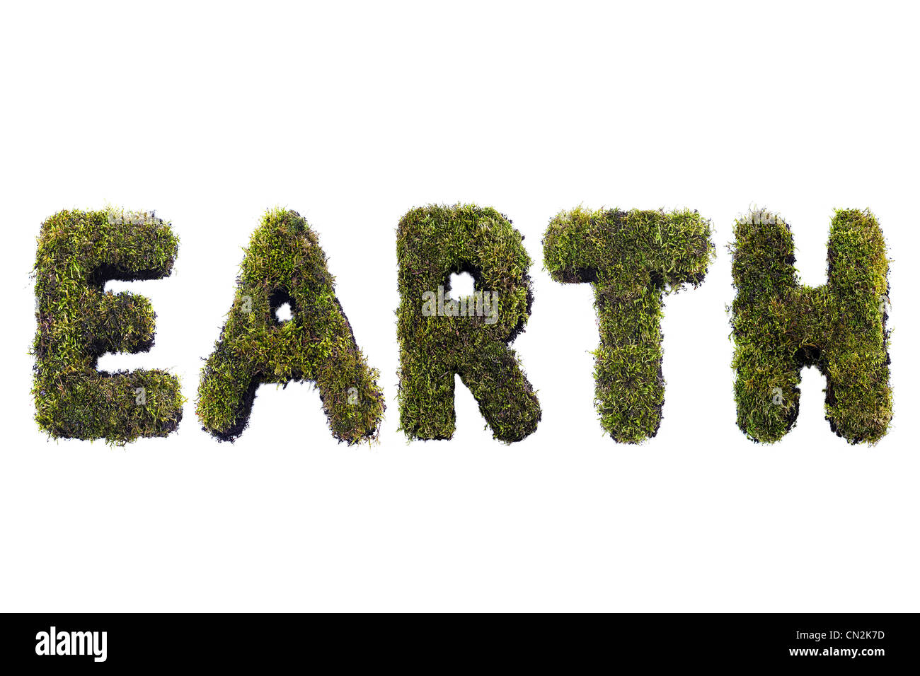 Erde-Wort gebildet von Moss isoliert auf weiss Stockfoto