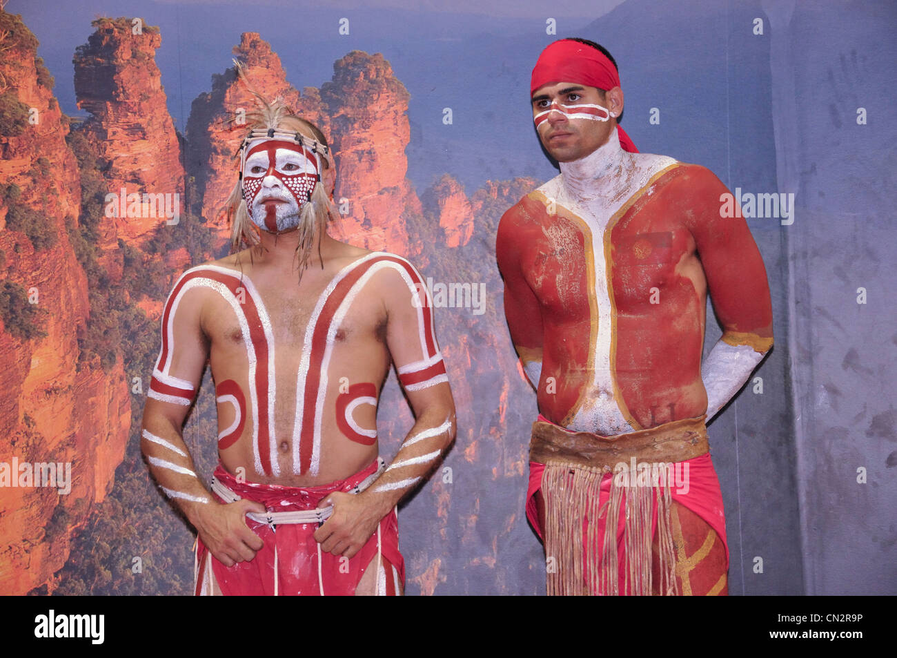 Aborigine-Tänzer am Koomurri Aboriginal Centre, Echo Point, Katoomba, Blue Mountains, New South Wales, Australien Stockfoto