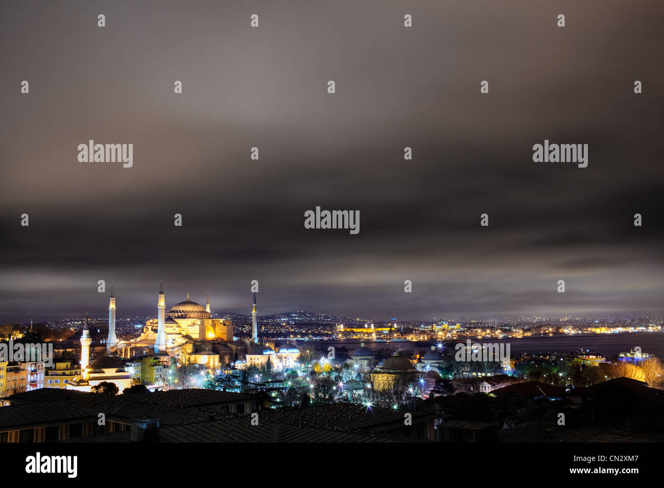 Hagia Sofia Moschee in der Nacht, Istanbul, Türkei Stockfoto