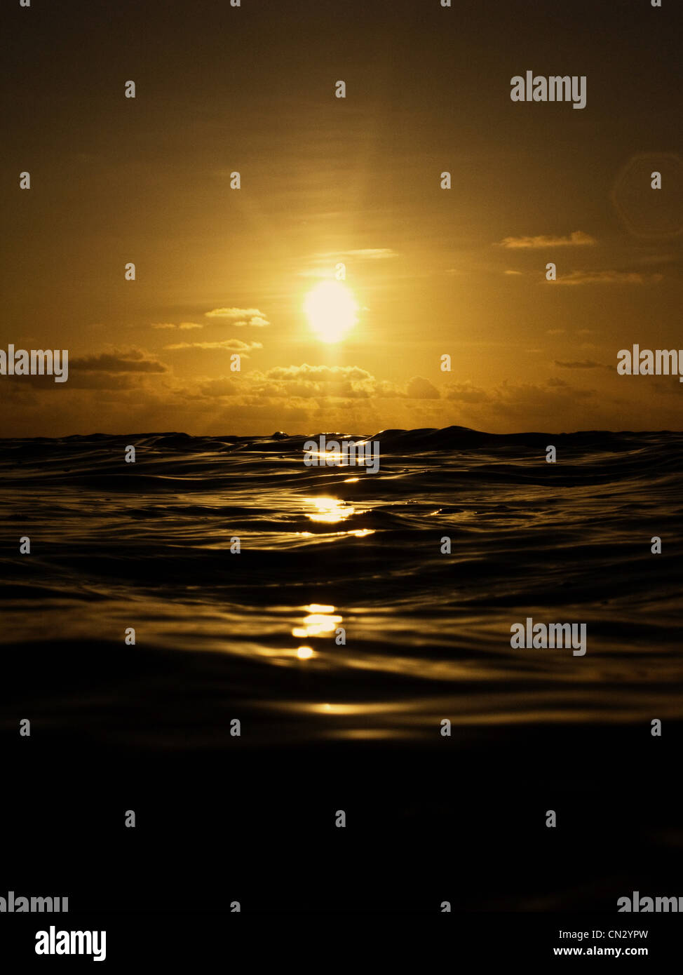 Sonnenuntergang über Seestück Stockfoto