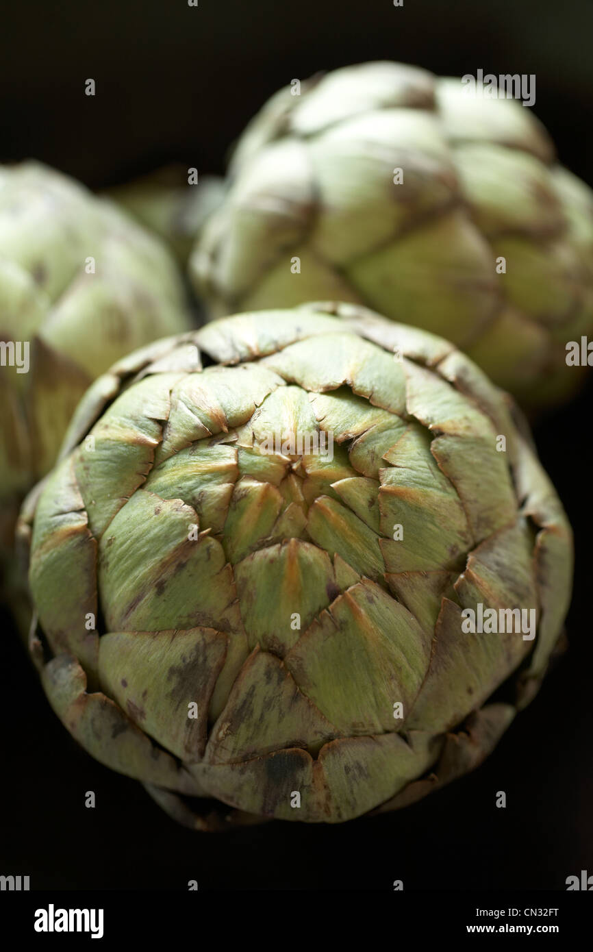 Artischocken, Nahaufnahme Stockfoto