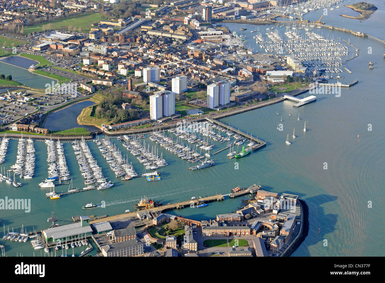 Luftbild zeigt Portsmouth Harbour Stockfoto