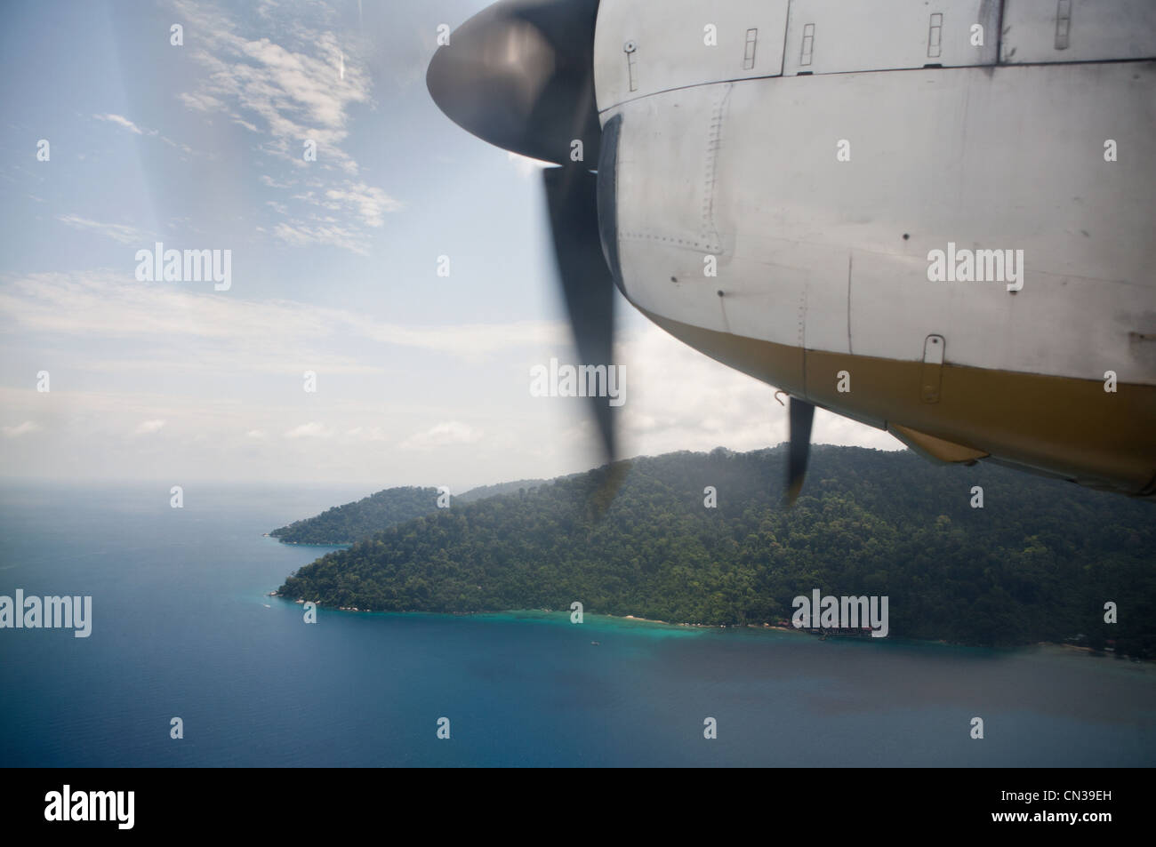 Tioman Island gesehen von Propeller-Flugzeug, Malaysia Stockfoto