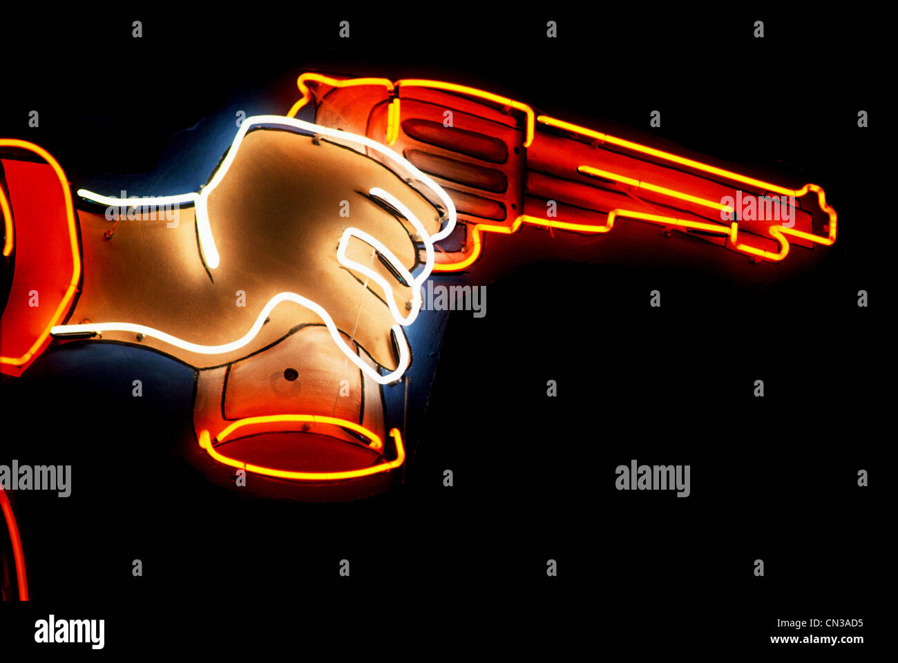 Leuchtreklame von Hand mit Pistole Stockfoto