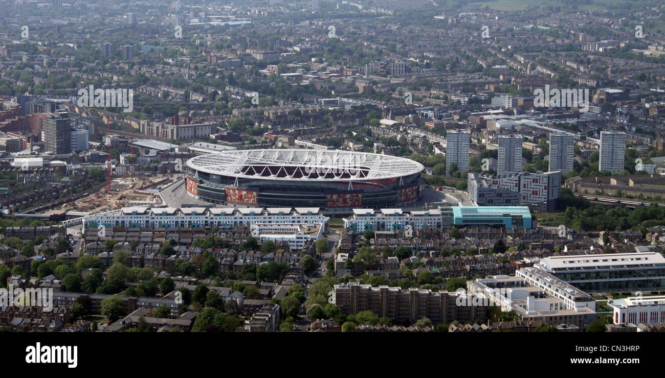 Luftaufnahme des Arsenal Emirates Stadium mit Highbury, London N5 & N7 Stockfoto