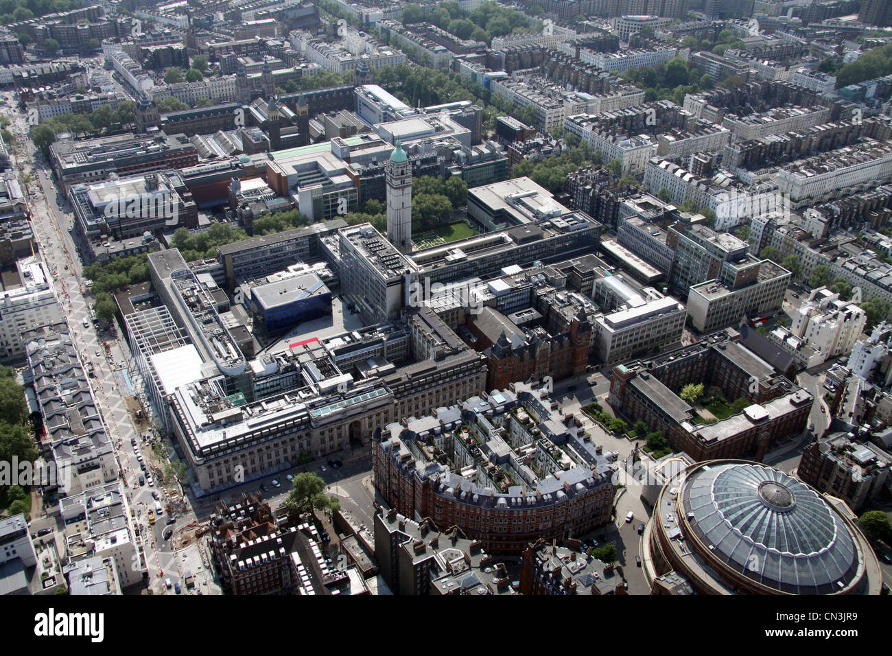 Luftaufnahme von Knightsbridge. Albert Hall, Royal College of Music, Imperial College, London SW7 Wissenschaftsmuseum. Stockfoto