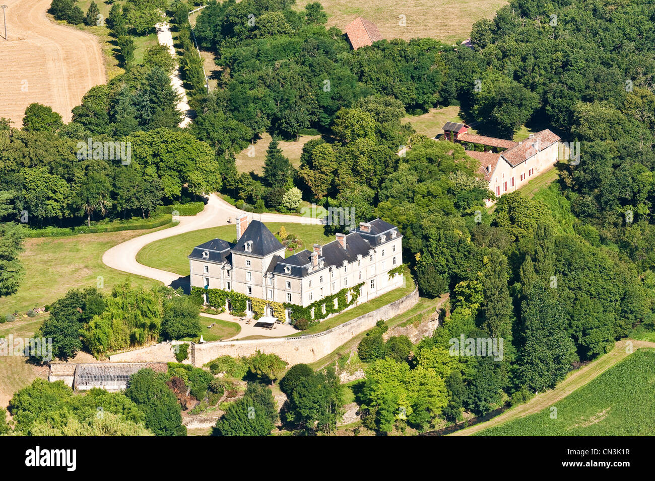 Frankreich, Vienne, Marnay, Schloss Maugue (Luftbild Stockfotografie