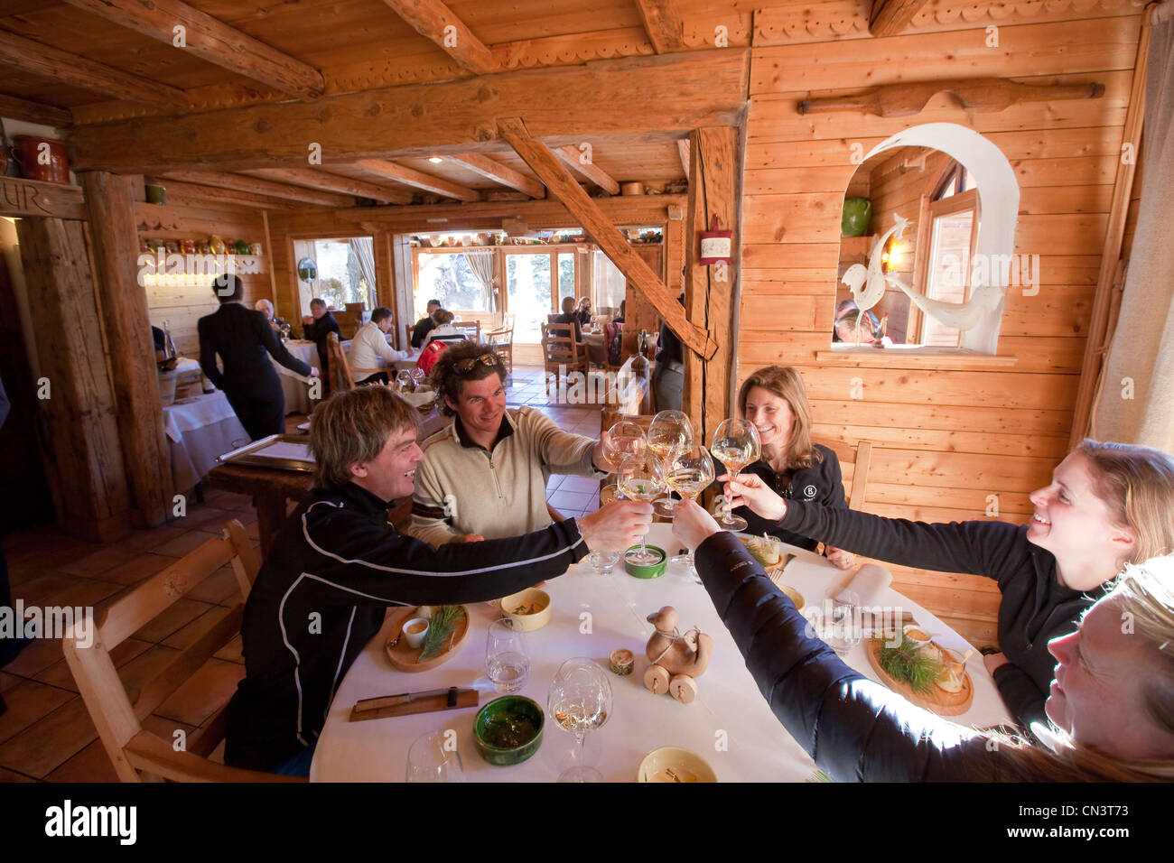 Frankreich, Savoyen, St Martin de Belleville, Ortsteil St Marcel, Restaurant bar La Bouitte zwei Sterne im Guide Michelin, massiv Stockfoto