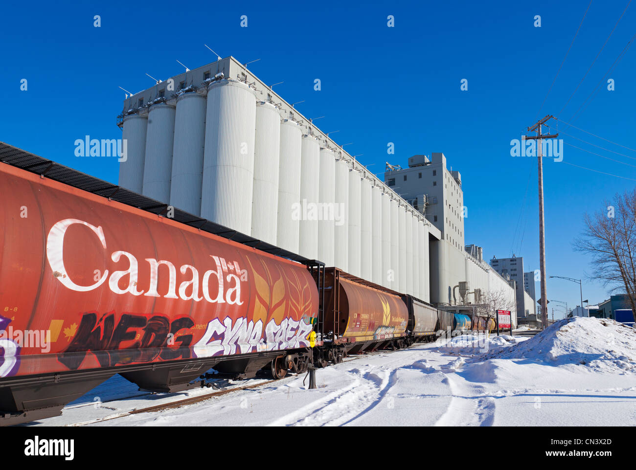 Kanada, Québec, Québec, der Hafen und Getreidesilos, Güterzug Stockfoto