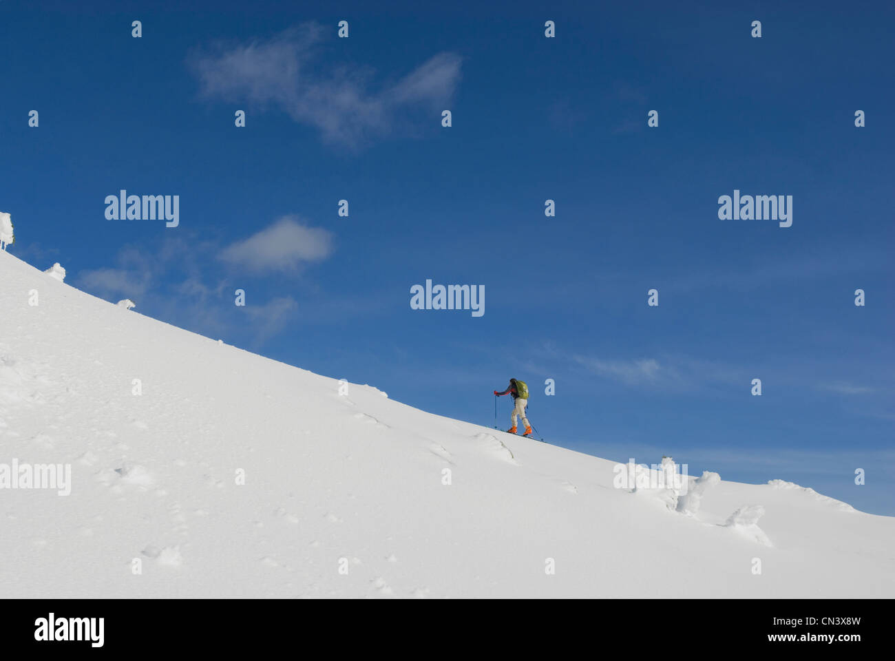 Skifahrer-Heads-up erste Pumpe Peak am Mount Seymour, Mount Seymour Provincial Park, Vancouver, Britisch-Kolumbien Stockfoto