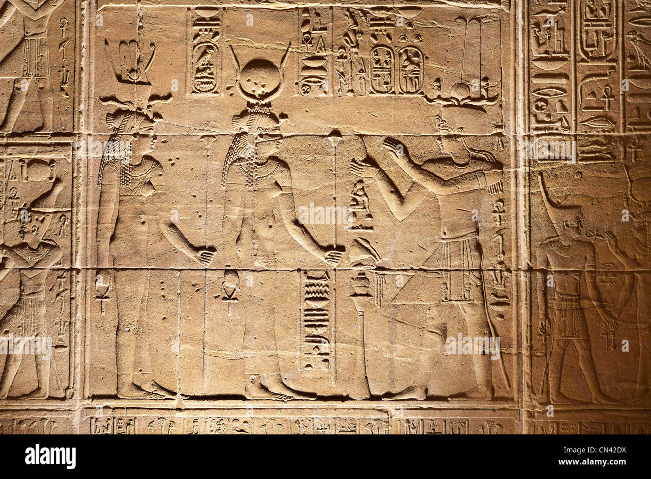 Ägypten - Insel Philae Tempel der Isis, Relief, UNESCO Stockfoto