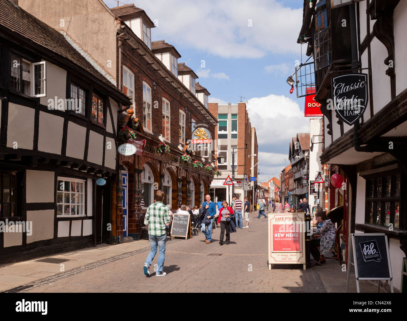 Friar Street, Worcester, an einem hellen Frühlingstag. Stockfoto