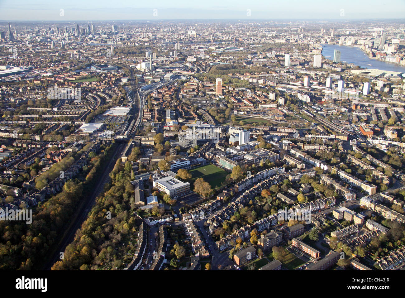 Luftaufnahme des Goldsmiths College, University of London, New Cross, London SE14 Stockfoto