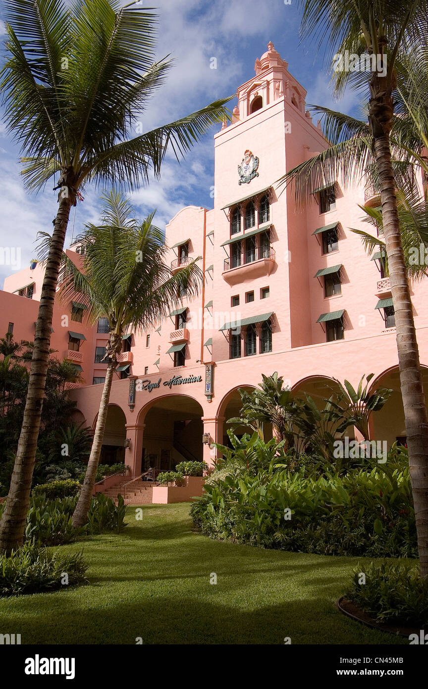 Elk284-1445v Hawaii, Oahu, Waikiki Beach, Royal Hawaiian Hotel und Garten Stockfoto