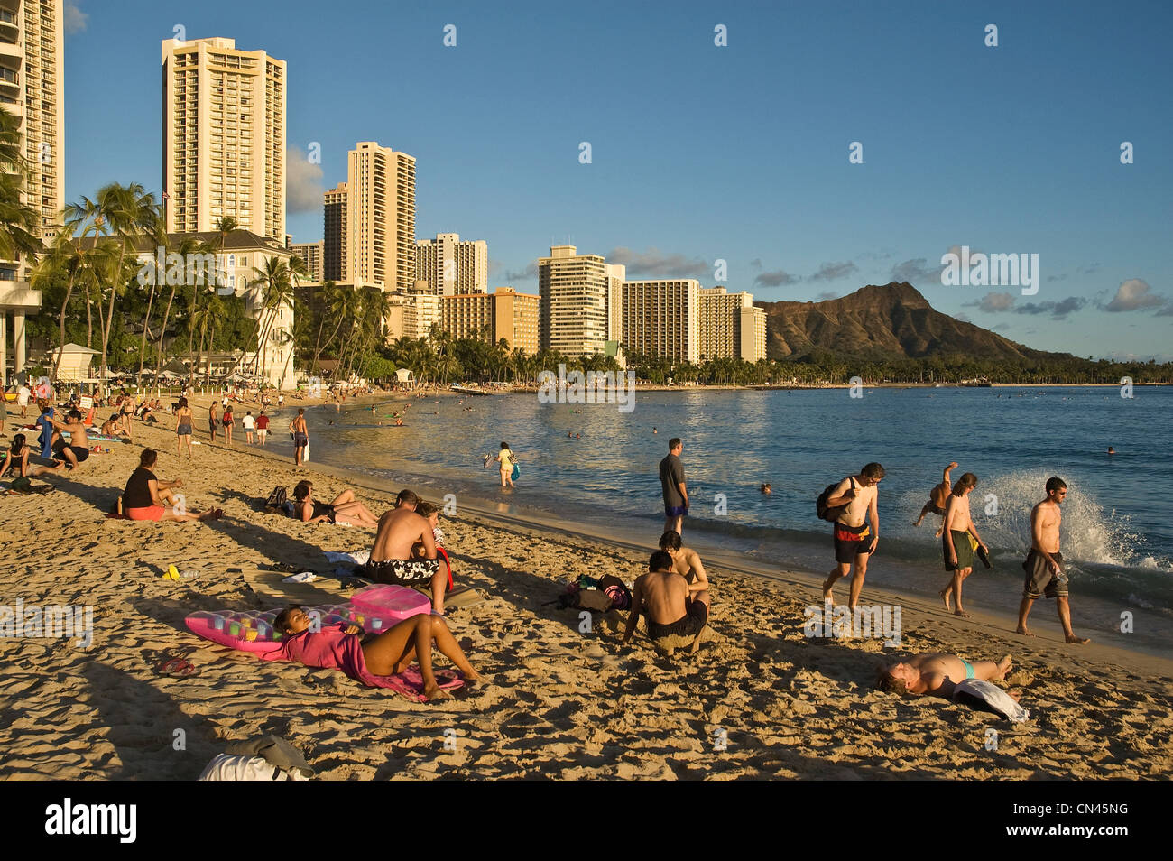 Elk284-1525 Hawaii, Oahu, Honolulu, Waikiki Beach Stockfoto