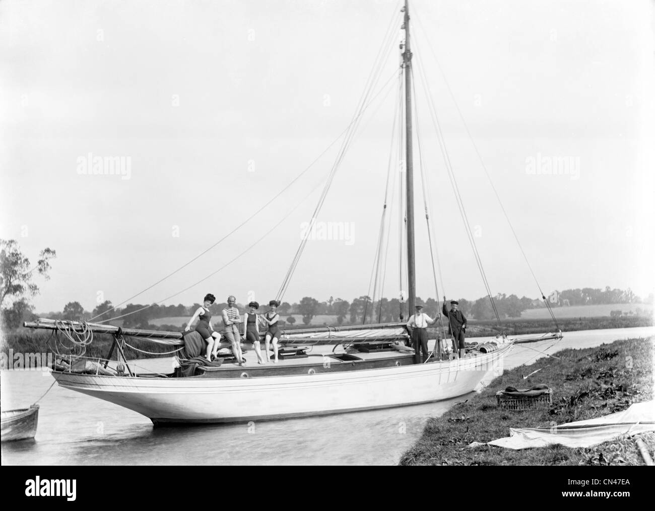 Edwardian Urlaub auf einem Skipper Boot. Stockfoto