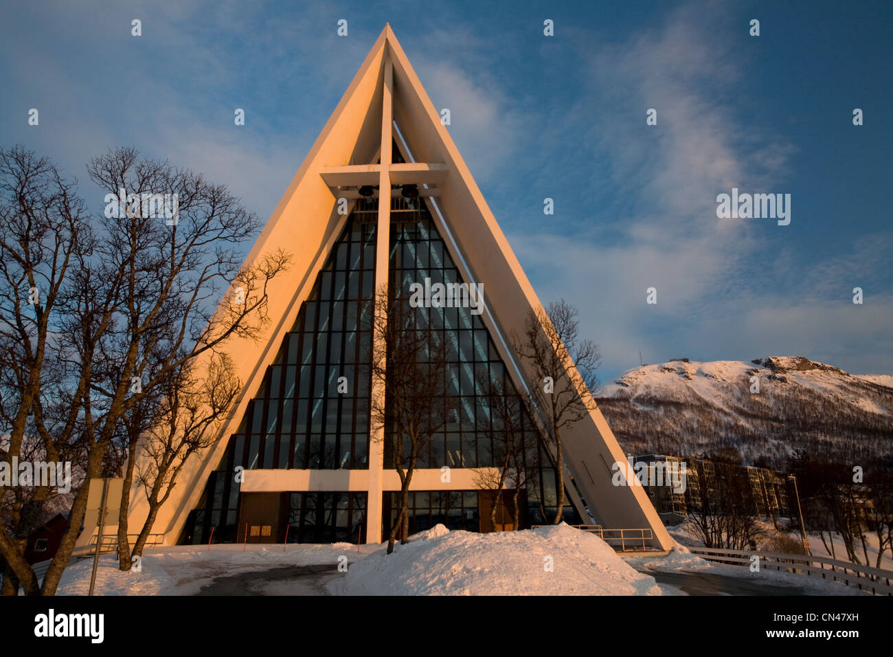 Norwegen, Troms Grafschaft, Troms, Ishavskatedralen Artic Kathedrale von Architekt Jan Inge Hovig, Baujahr 1965 Stockfoto