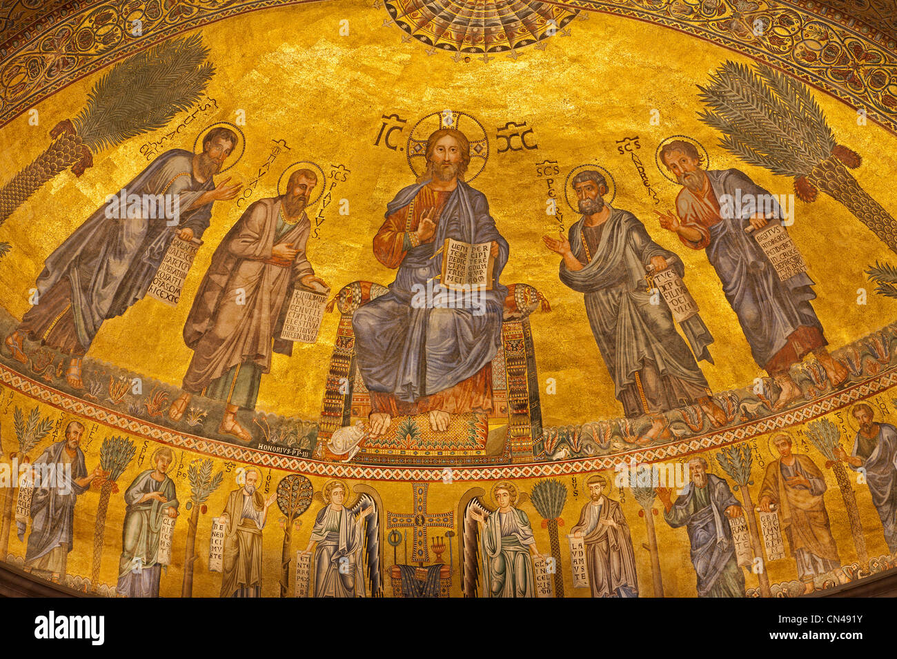 Rom - Mosaik des Christus Pantokrator aus Apsis der Basilika Sankt Paul s - St. Paolo Fuori le Mura Basilika Stockfoto