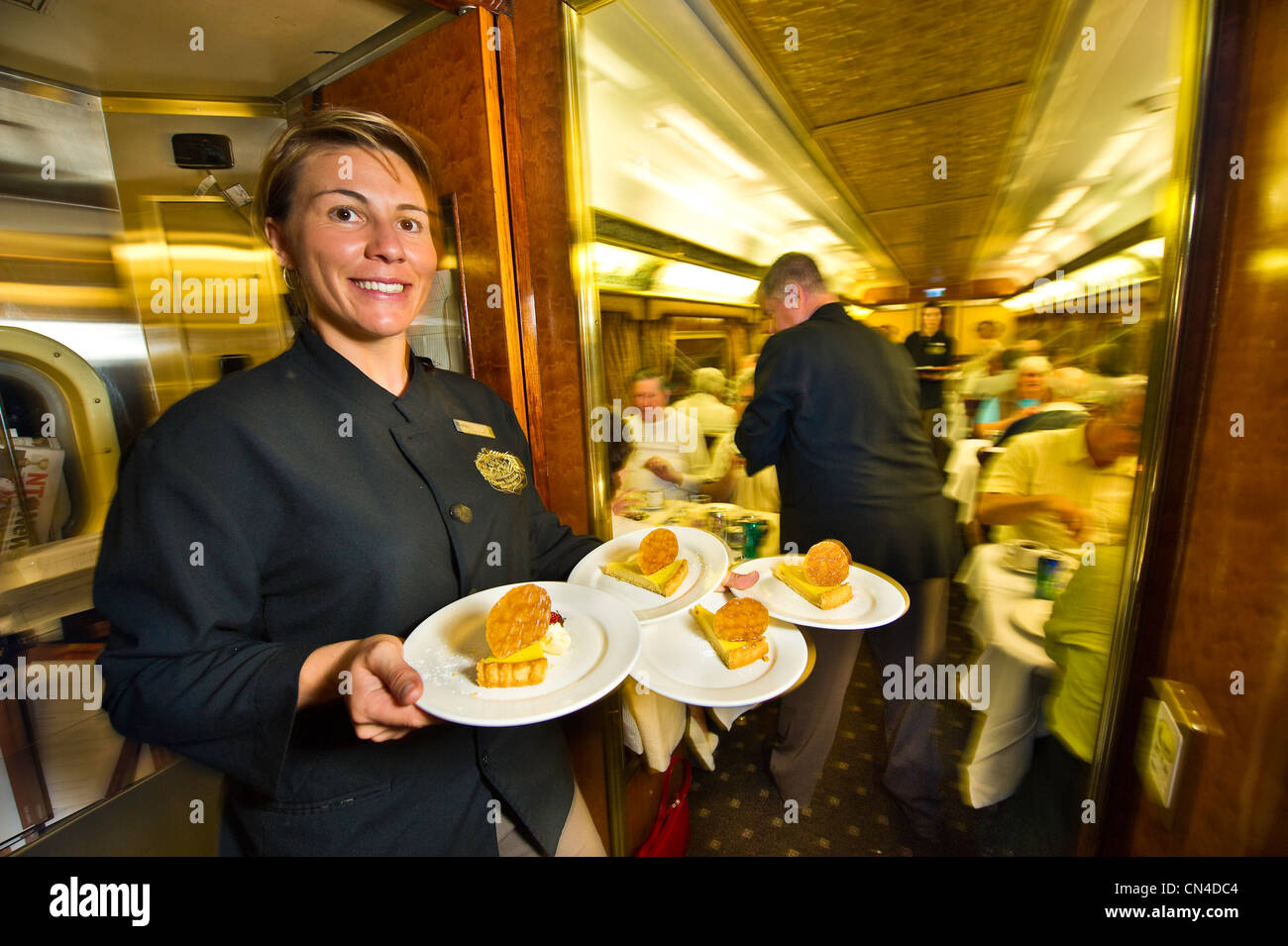 Ghan, Darwin, Northern Territory, Australien trainieren im Speisewagen Stockfoto