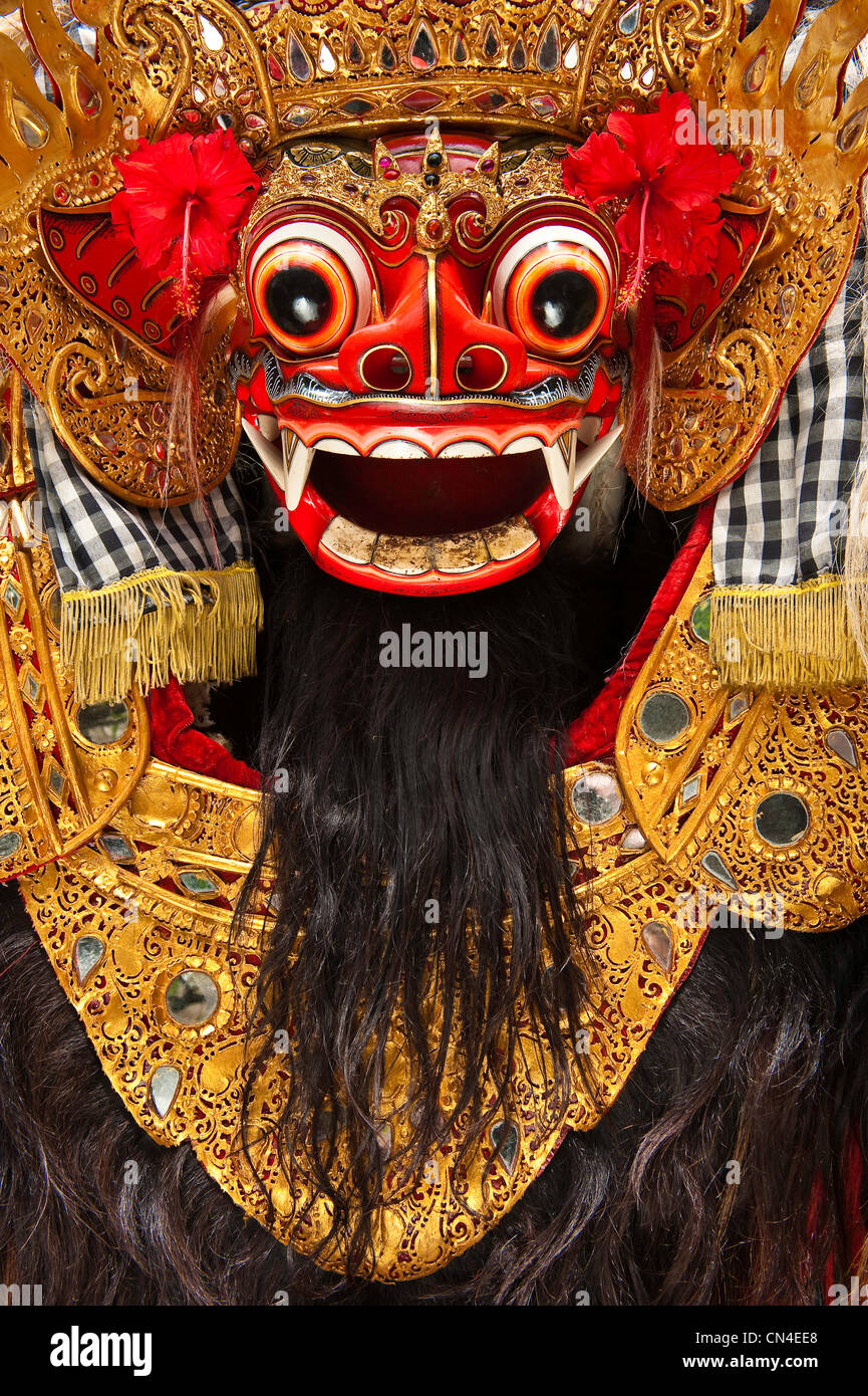 Indonesien, Bali Insel, Batubulan Dorf Barong Tanz, der Barong, König des Heiligen Geistes, halb Löwe halb Schlange Stockfoto