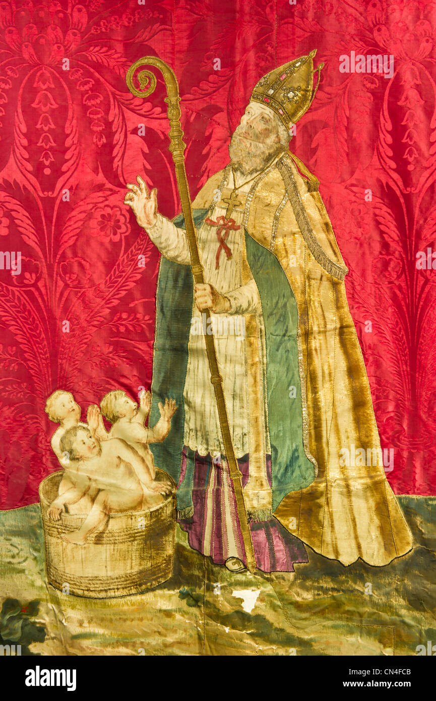 Frankreich, Haute Savoie, St Nicolas de Veroce, Les Sentiers du Barock, sakrale Kunst Museum, Wand-Verkleidung Stockfoto