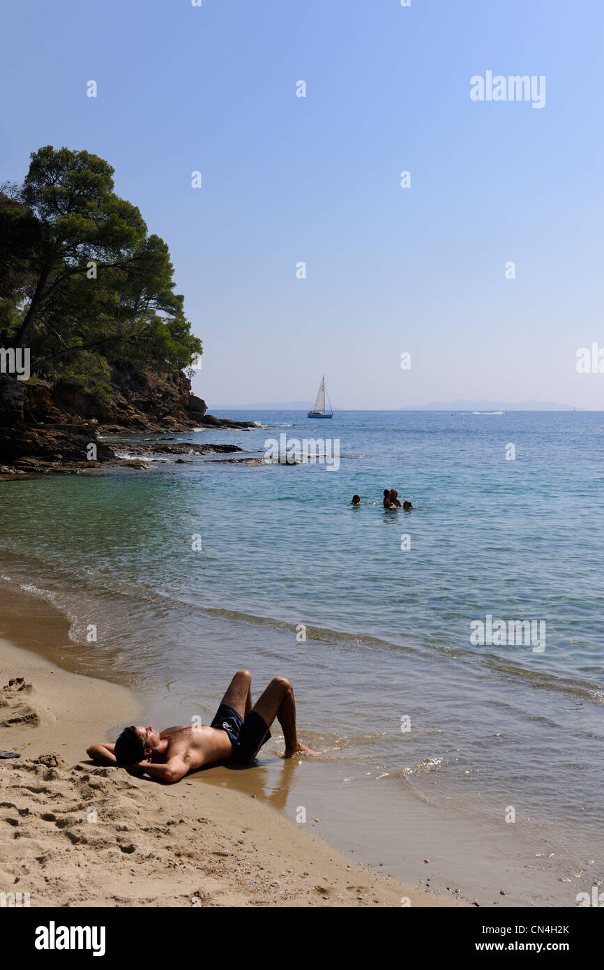 Frankreich, Var, Le Rayol Canadel Sur Mer, Domaine du Rayol, Jardin des Mediterranees Strand der Abreise aus der Unterwasser Stockfoto