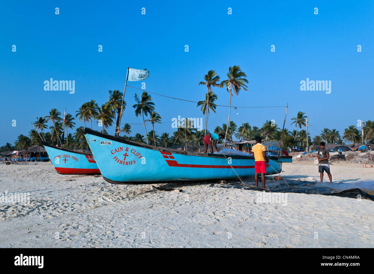 Angelboote/Fischerboote Colva Beach Goa Indien Stockfoto