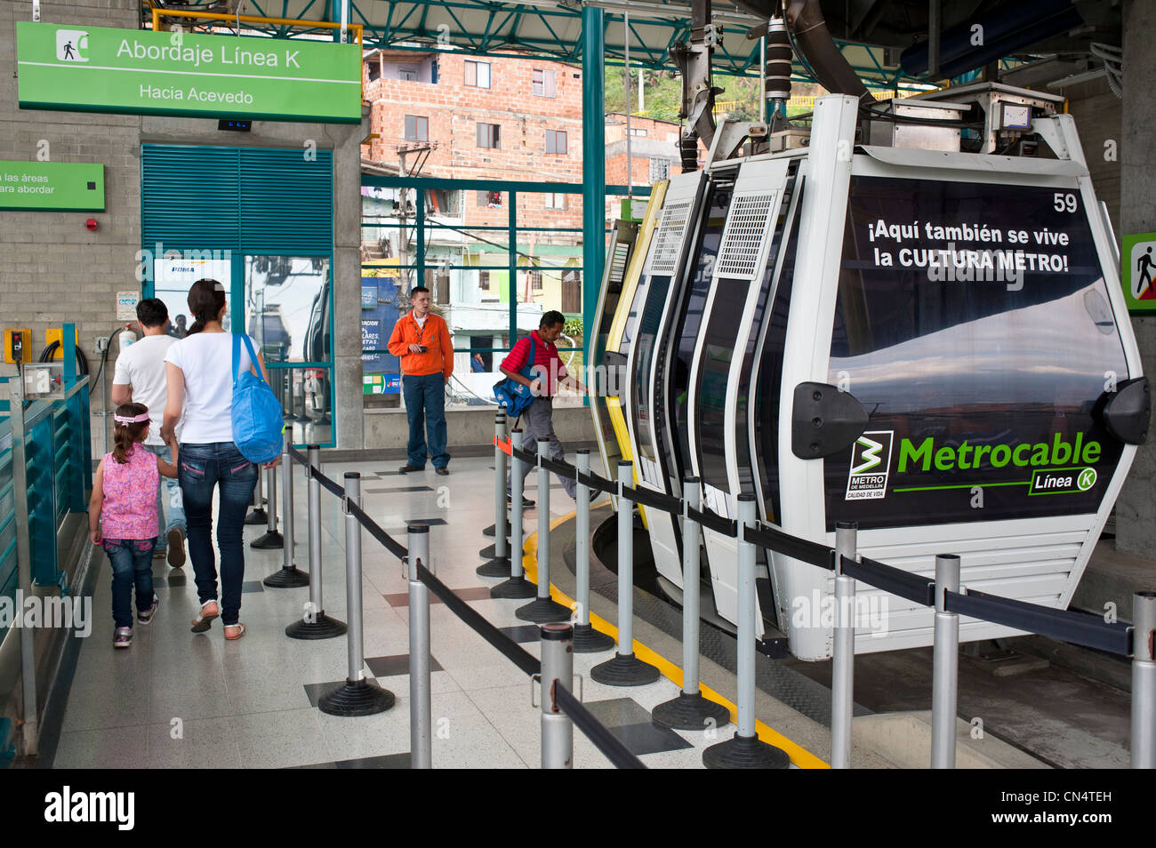 Kolumbien, Antioquia Abteilung, Medellin, Santo Domingo Savio District, das Metro-Kabel der TC 10 Linie gebaut von Ariana POMA Stockfoto
