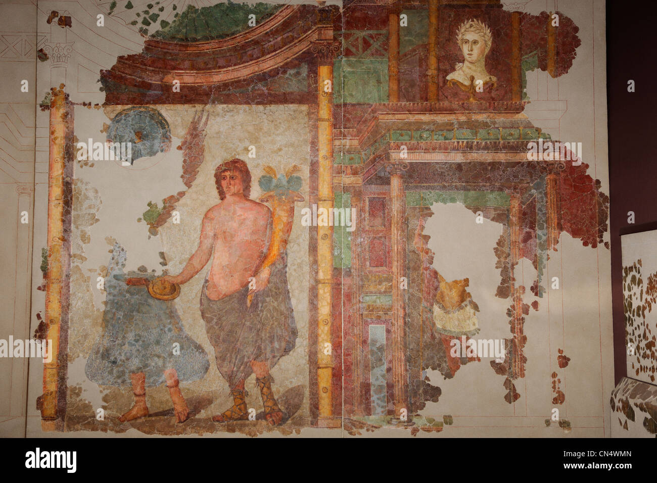 Frankreich, Aude, Narbonne, Palais des Archeveques, Archäologisches Museum, römische Fresko aus der Clos De La Lombarde, Szene Stockfoto