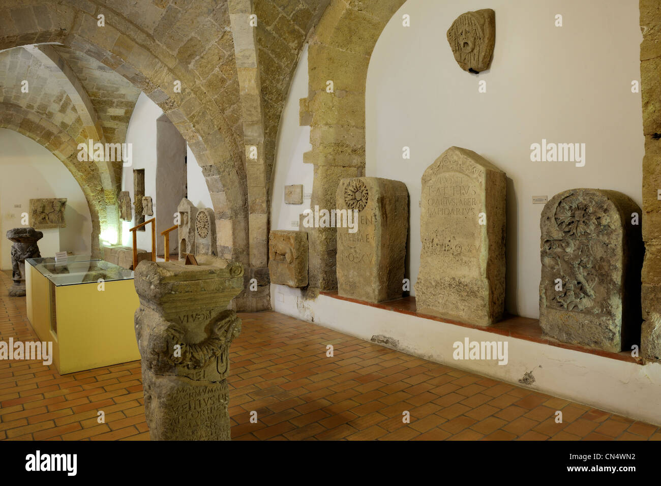 Frankreich, Aude, Narbonne, Palais des Archeveques, Archäologisches Museum, römische Grabsteine Stockfoto
