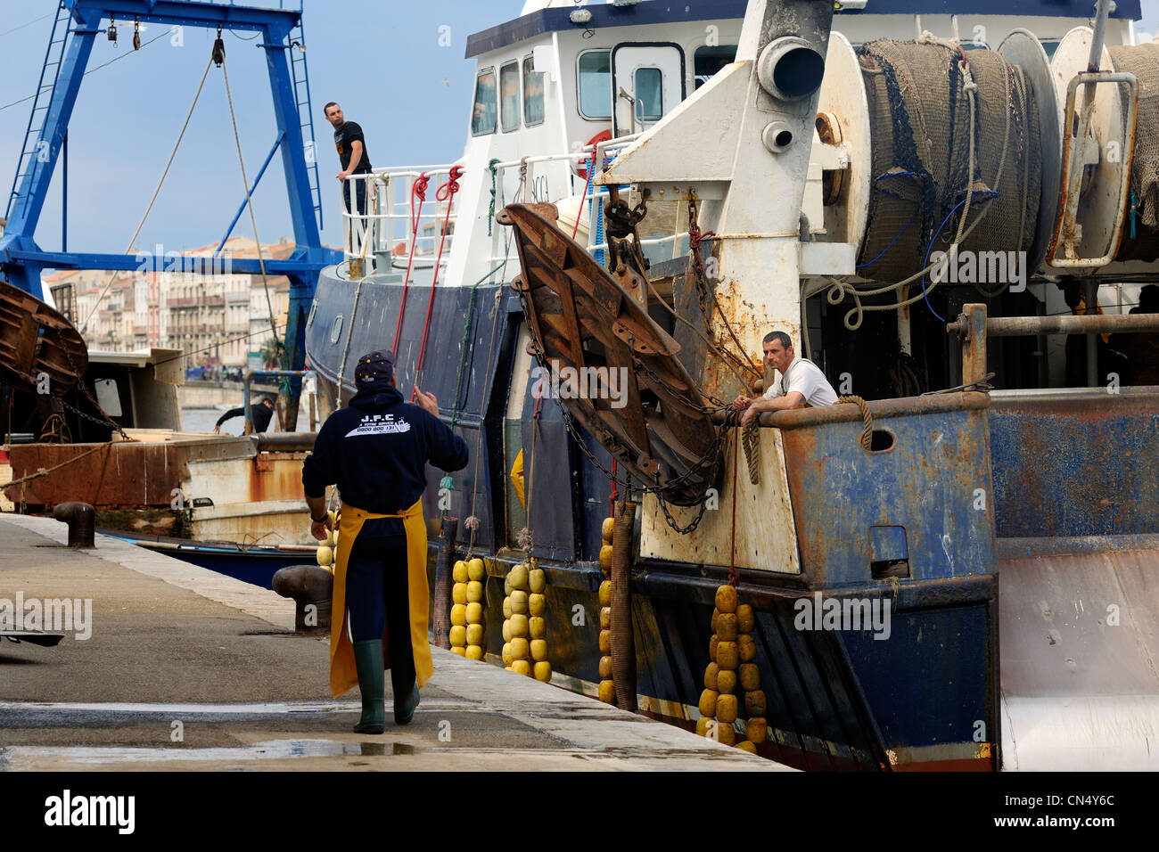 Frankreich, Herault, Sete, Docking-Aktivität auf dem Port des Fisches Auktion Markt Stockfoto