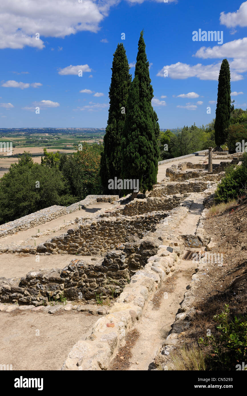 Frankreich, Herault, Nissan Lez Enserune, Oppidum d'Enserune ist eine alte Bergstadt zwischen dem sechsten Jahrhundert v. Chr. und erste Stockfoto