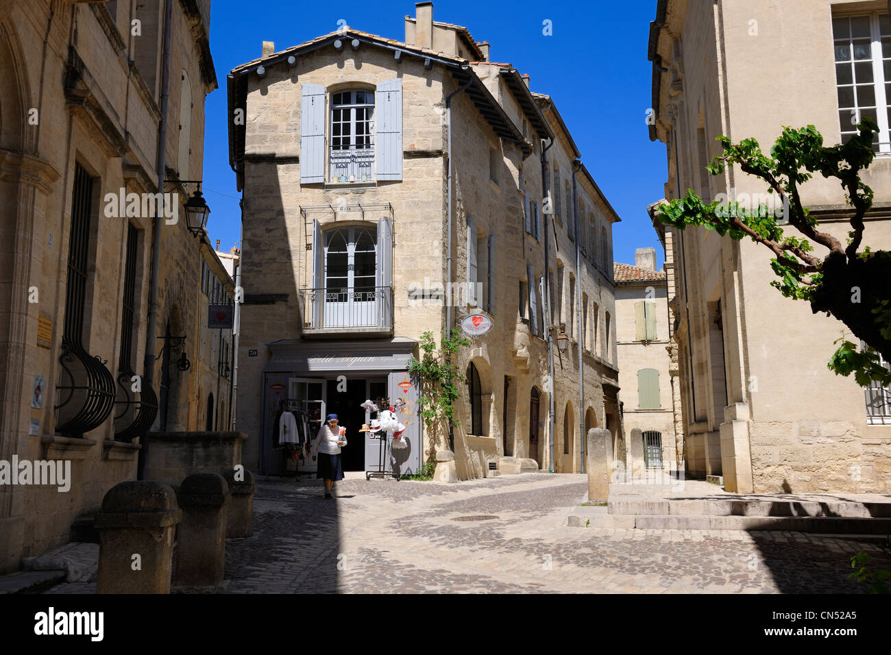 Frankreich, Gard, zahlt d'Uzege, Uzes, Port Royal street Stockfoto