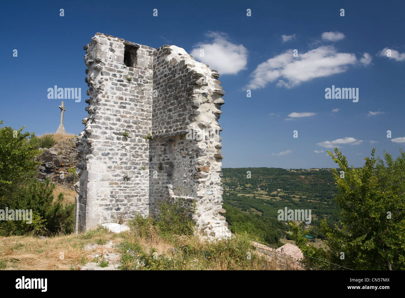 Frankreich, Ardeche, Plateau du Coirons, Saint Laurent Sous Coirons, Ruinen einer alten Mauer Verteidigung Stockfoto