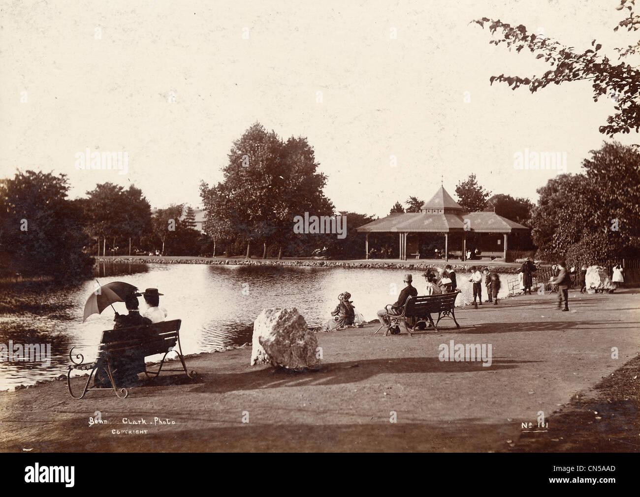 Den Pavillon und den See, Westpark, Wolverhampton, 1910. Stockfoto