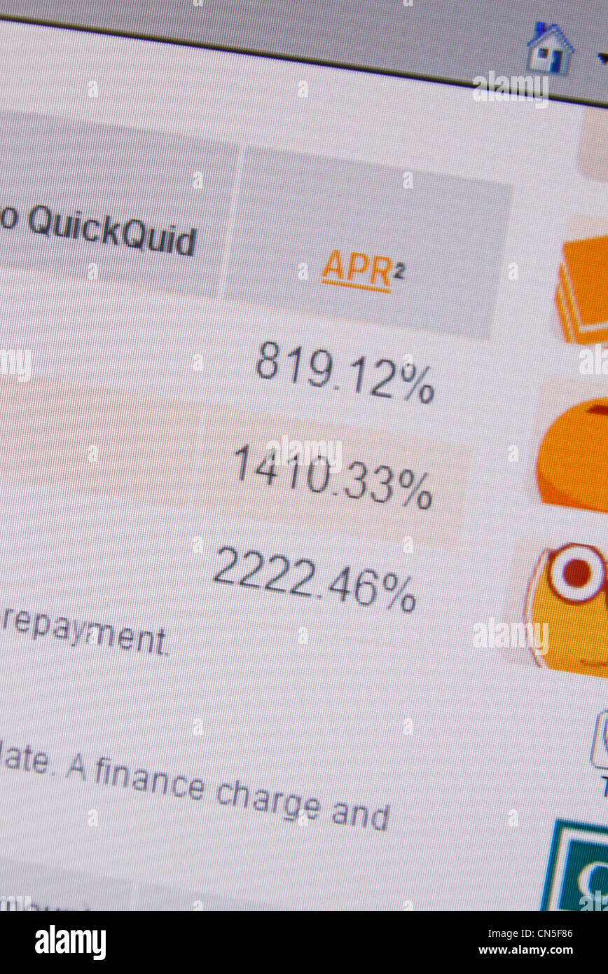 Ein Screenshot der Website QuickQuid zeigt repräsentative APR Zinssätze QuickQuid ein Zahltag Darlehen Unternehmen in Großbritannien. Stockfoto